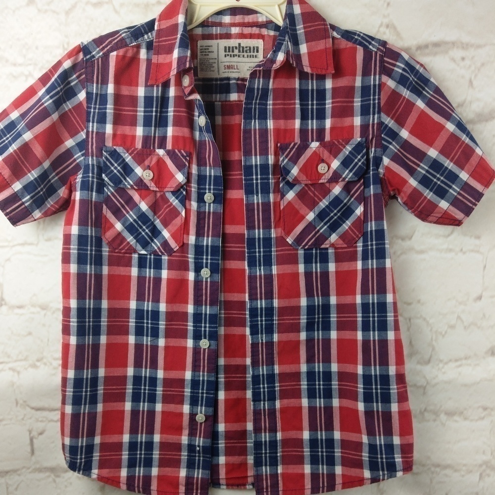Urban pipeline boys button-down‎ plaid shirt